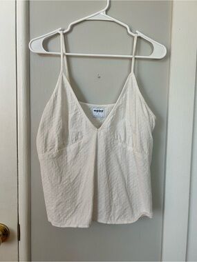 Esby Textured Cream V-Neck Spaghetti Strap Tank